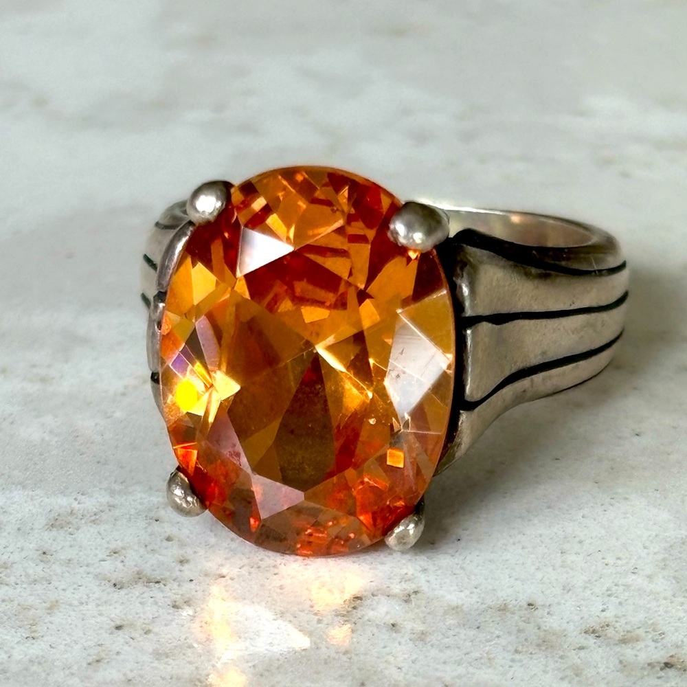 Retired Silpada Sterling Silver Oval Champagne CZ Solitaire Ring - Size 7.5